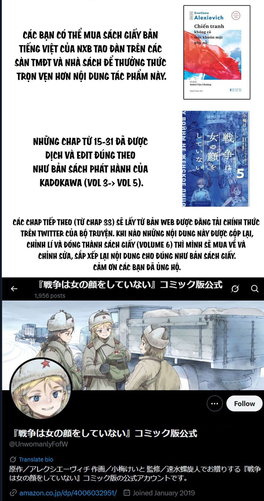 Chiến tranh không có một khuôn mặt phụ nữ Chapter 33.1 - TC Truyện